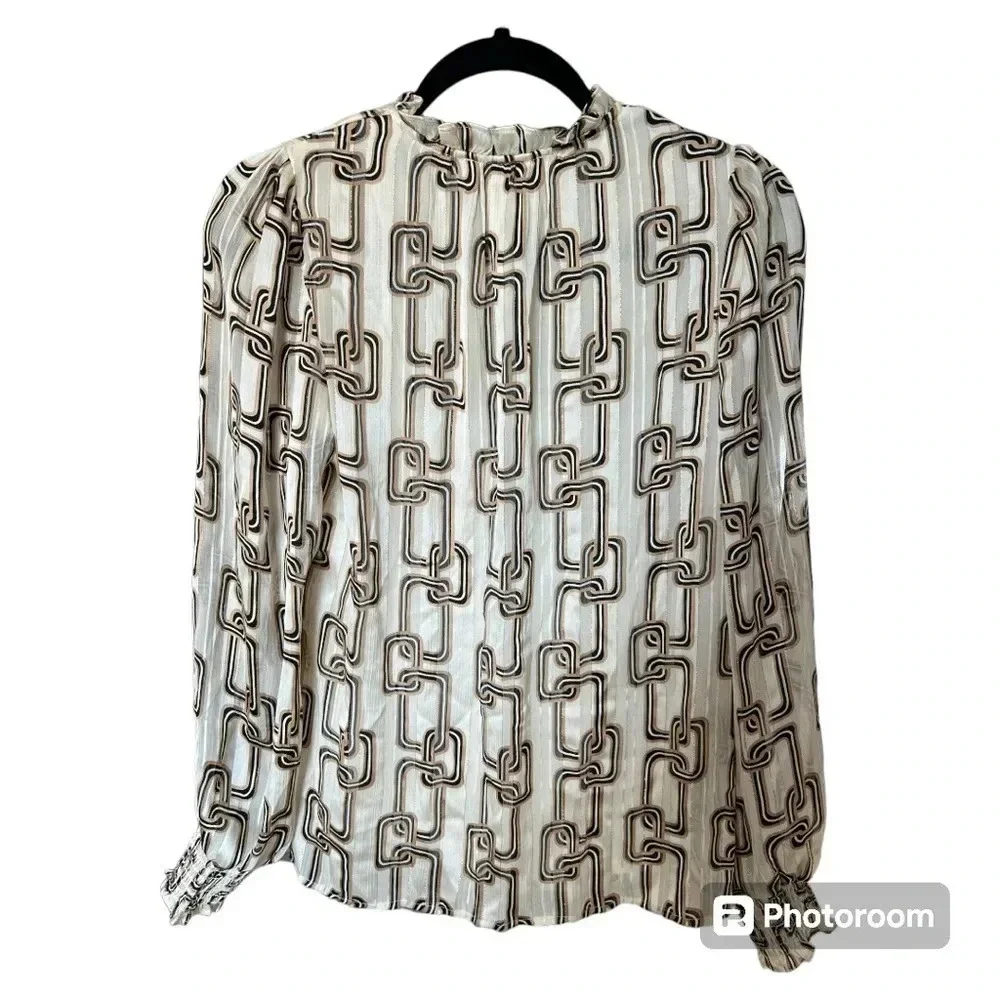 HAVER + BLAIR ivory/beige/black chain blouse size :XS - Picture 5 of 8
